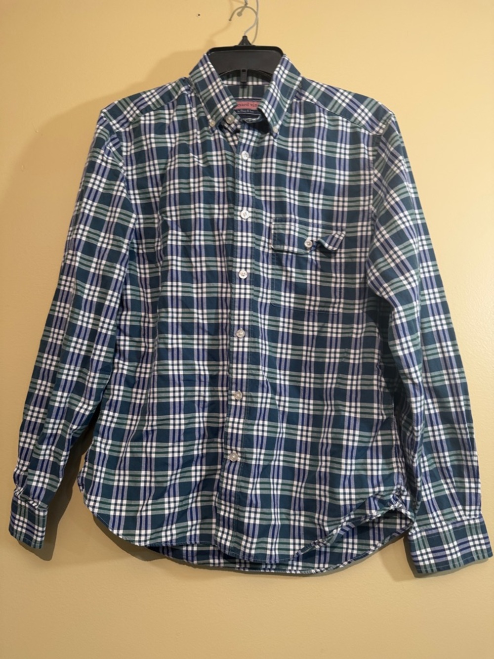 Vineyard Vines Navy, Green and White Plaid Button-Down Shirt